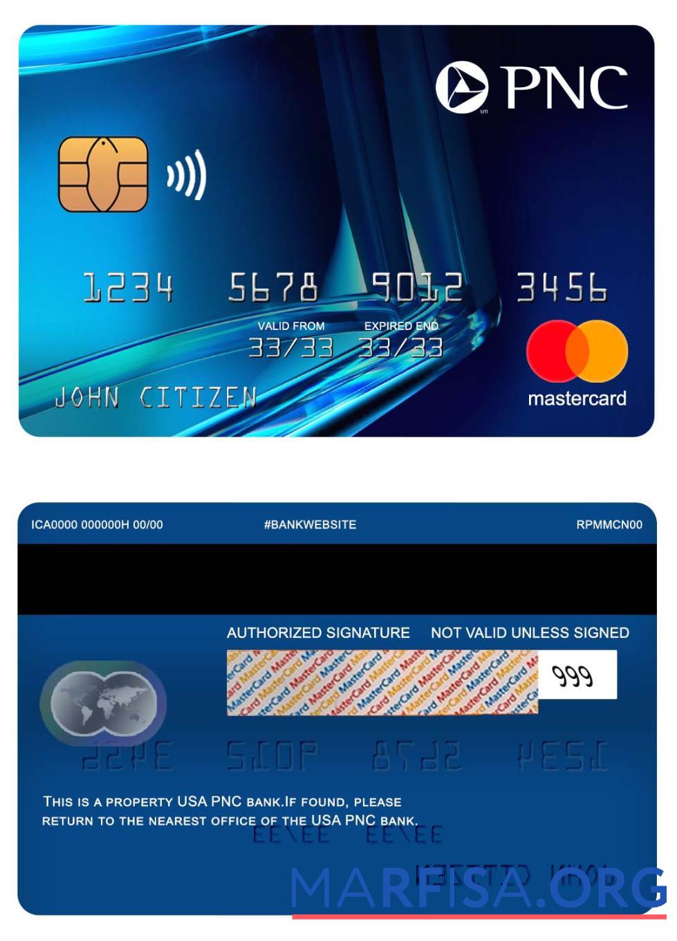 Realistic USA PNC bank mastercard blue real example